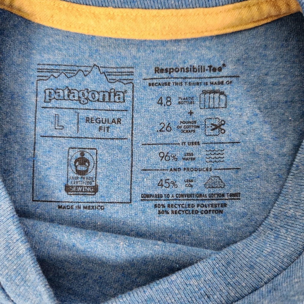 Patagonia Blue Responsibili-Tee Shirt Men's Size Large L Blue Regular Fit Logo - Picture 5 of 5